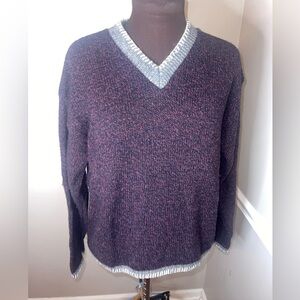 Alps Women’s V Neck Wool Blend Sweater Black Purple Gray Large Ski Warm Winter‎